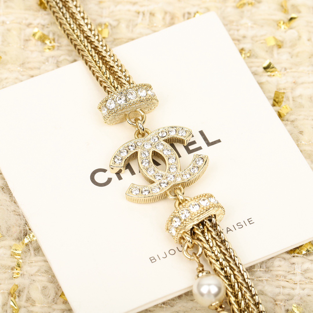 CHANEL Crystal, Imitation Pearl and Gold Metal Double Strand Choker - image 3