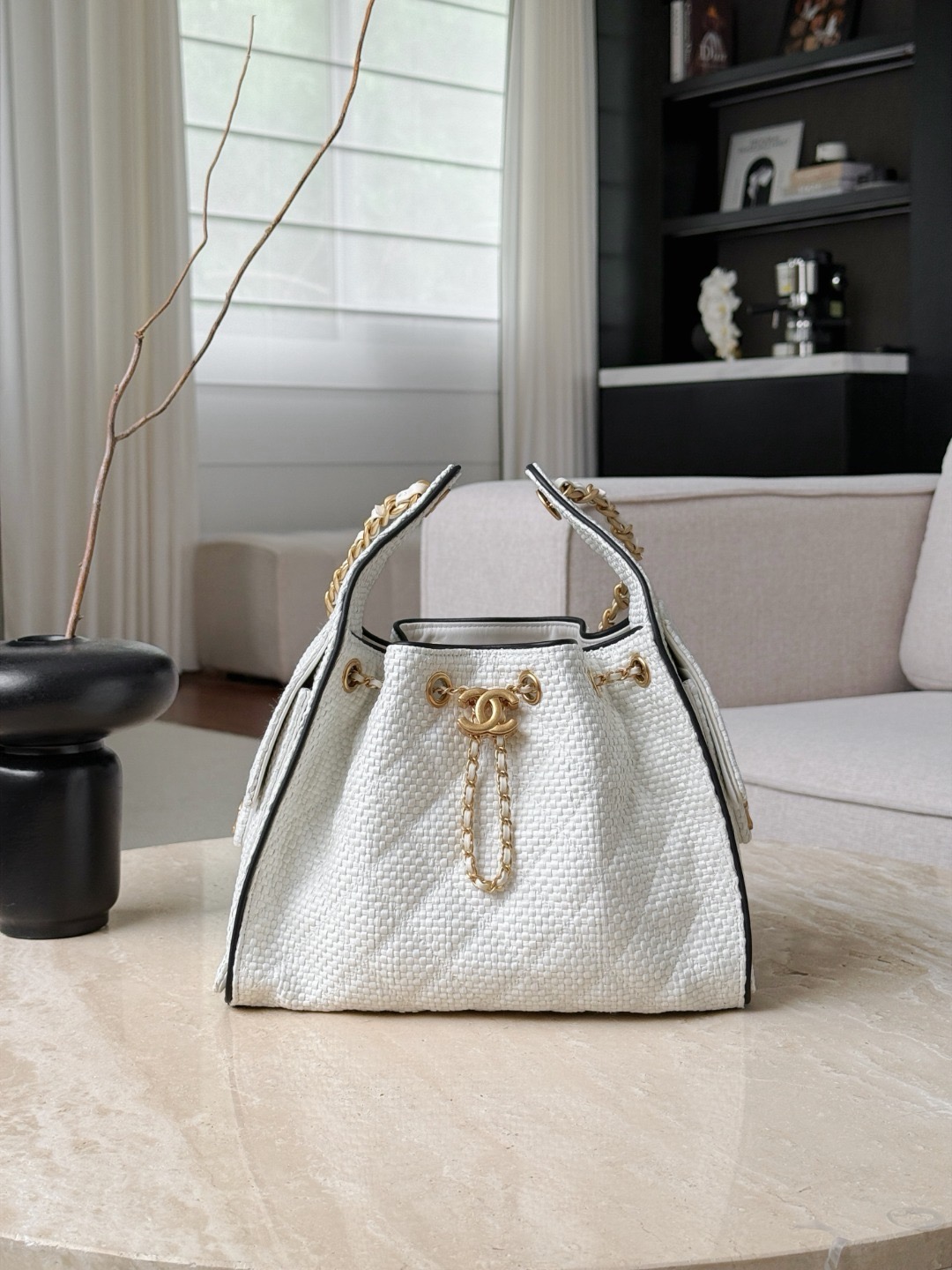 CHANEL 25bag Braided Raffia White & Black - image 2