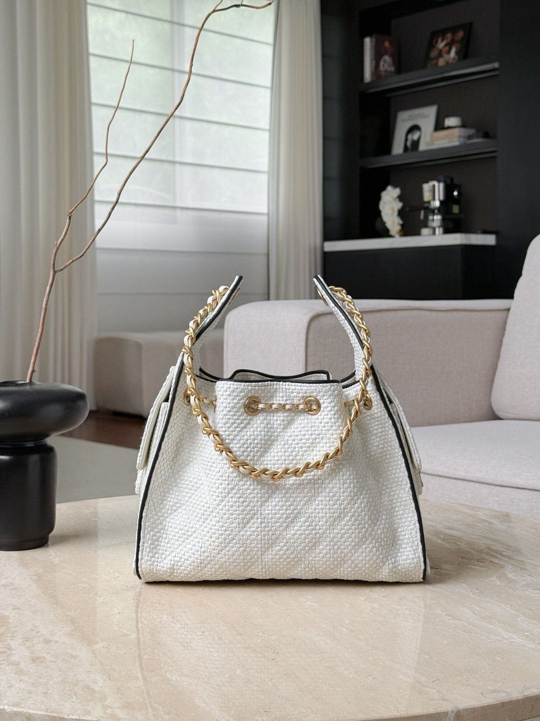 CHANEL 25bag Braided Raffia White & Black - image 3