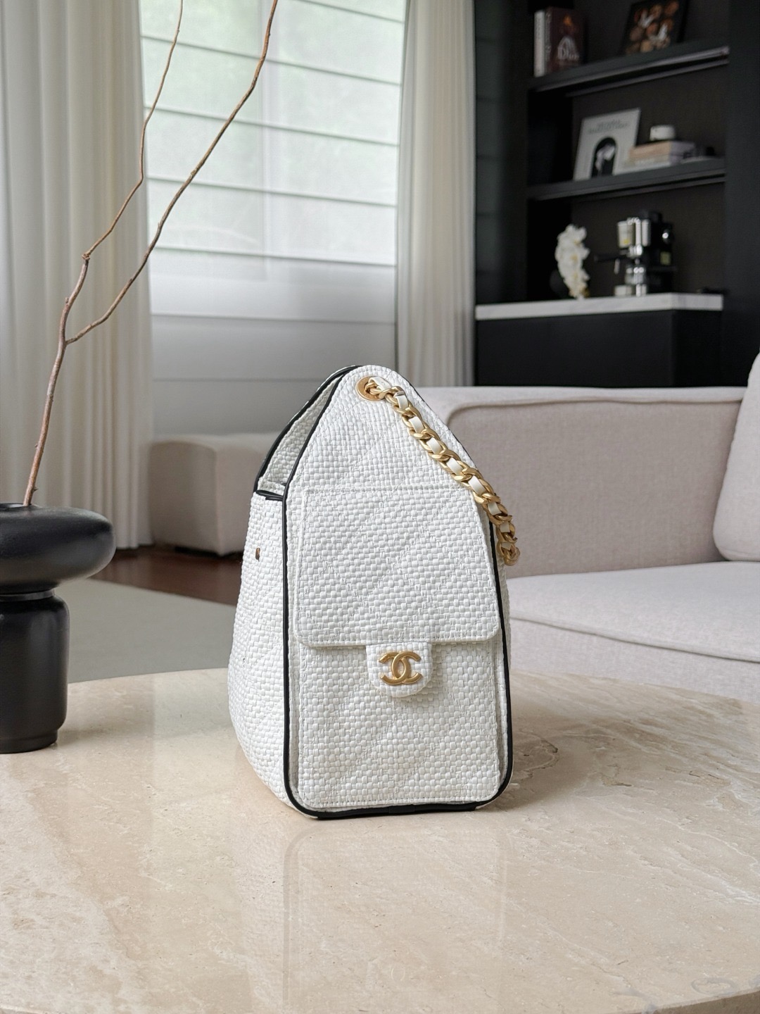 CHANEL 25bag Braided Raffia White & Black - image 4