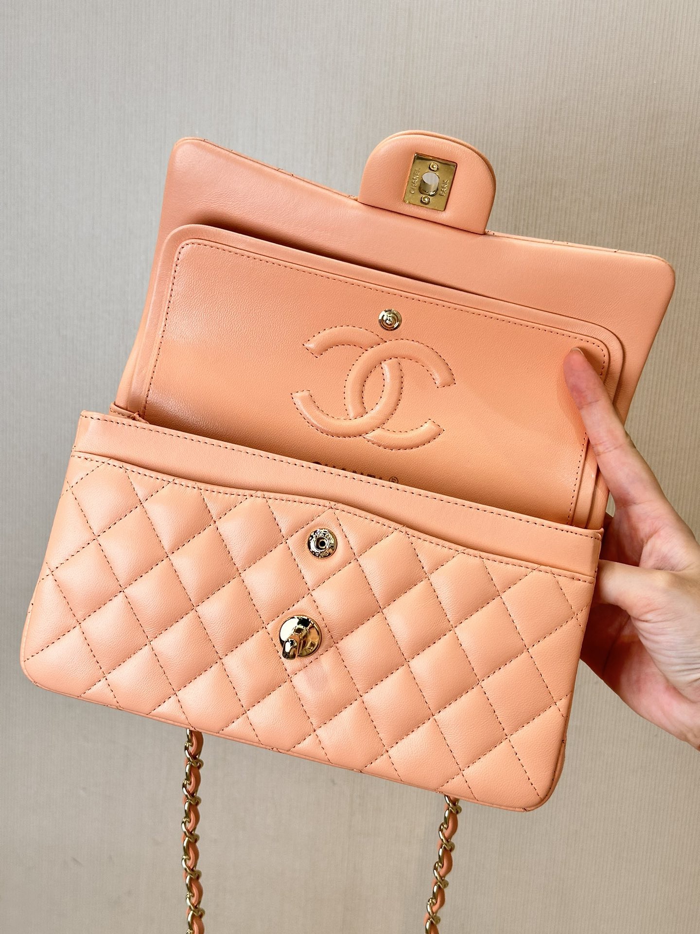 CHANEL Lambskin Classic Flap Light Orange - image 6