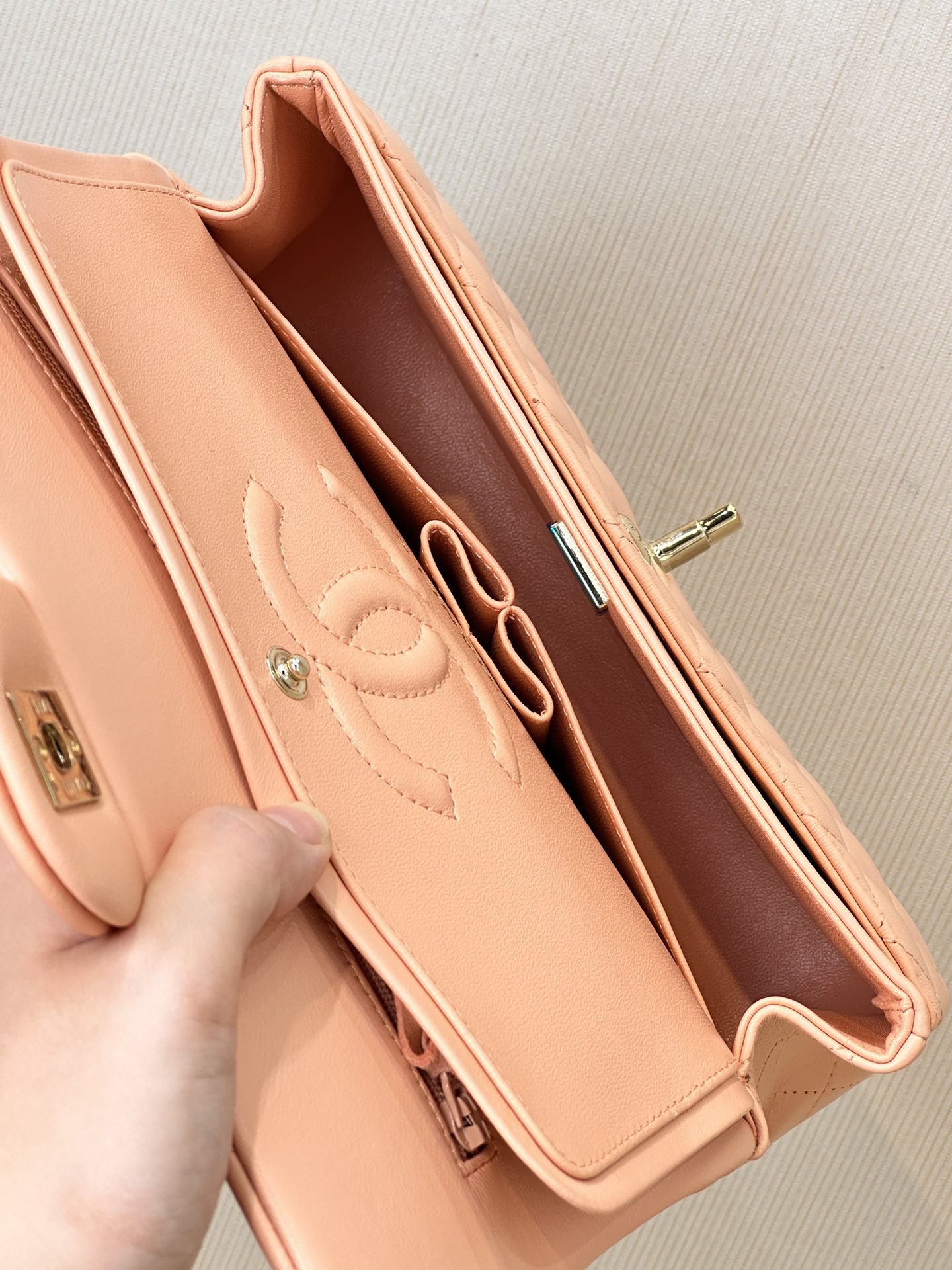 CHANEL Lambskin Classic Flap Light Orange - image 7