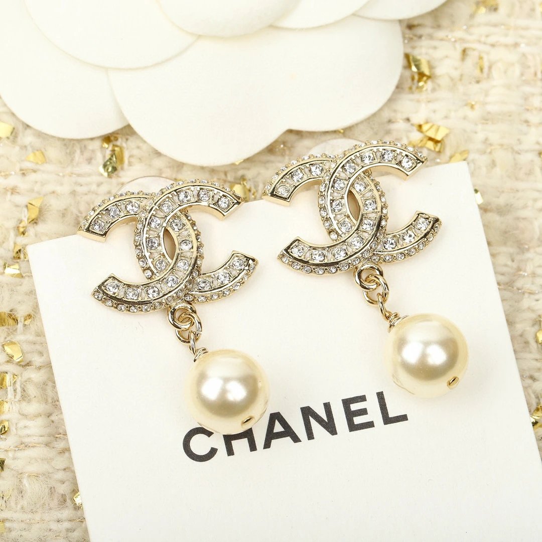 CHANEL Pale Gold Metal, Crystal And Pearl CC Drop Earrings - image 2