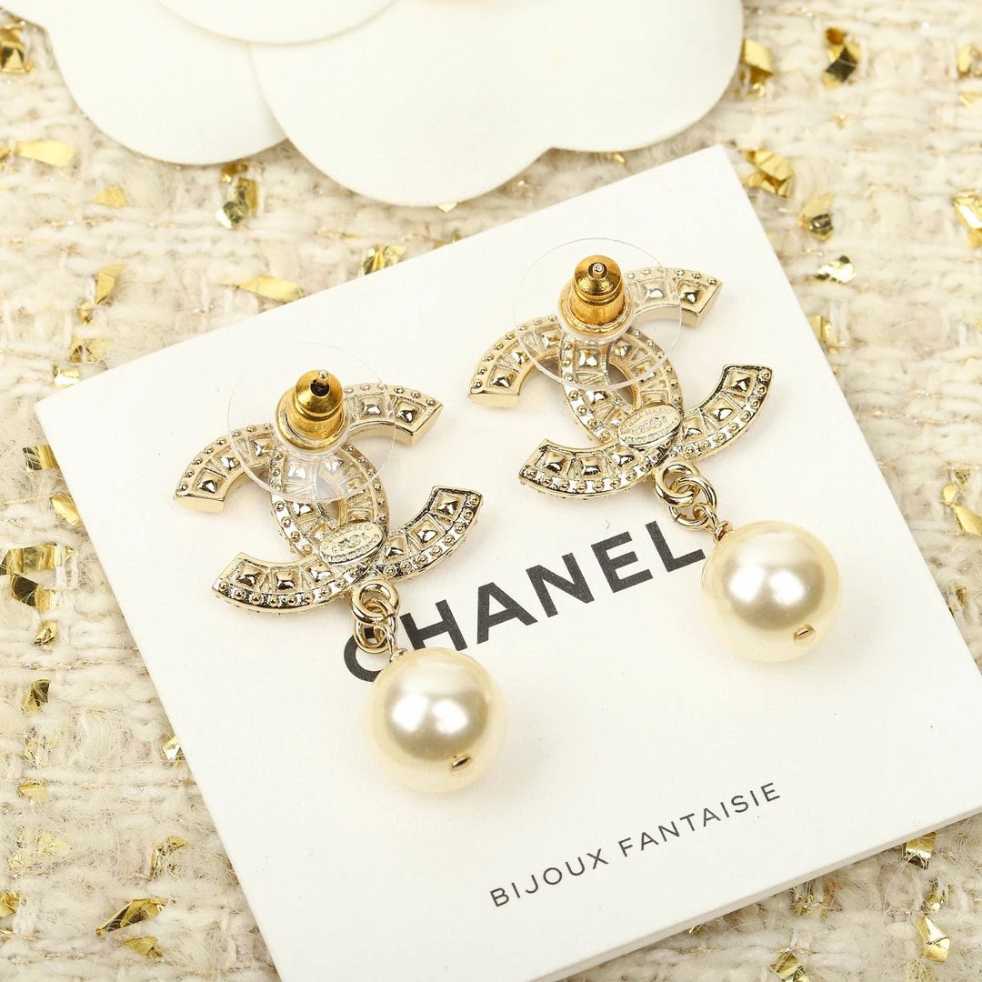 CHANEL Pale Gold Metal, Crystal And Pearl CC Drop Earrings - image 3