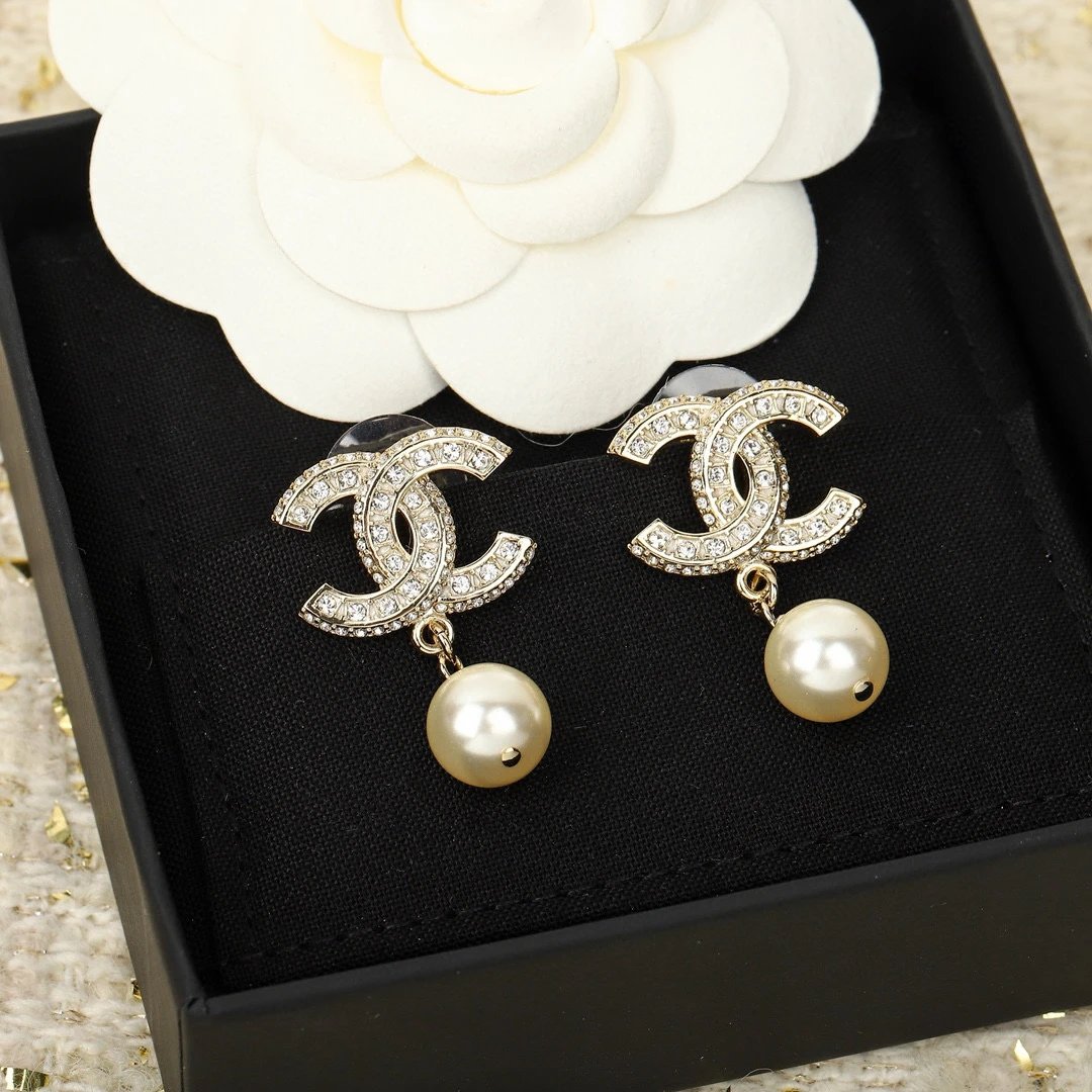 CHANEL Pale Gold Metal, Crystal And Pearl CC Drop Earrings - image 4