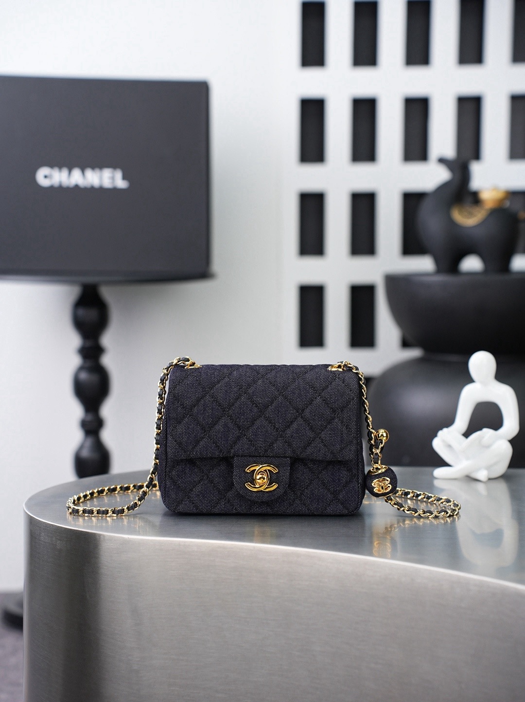 CHANEL MINI Flap Bag Washed Denim Dark Blue - image 2