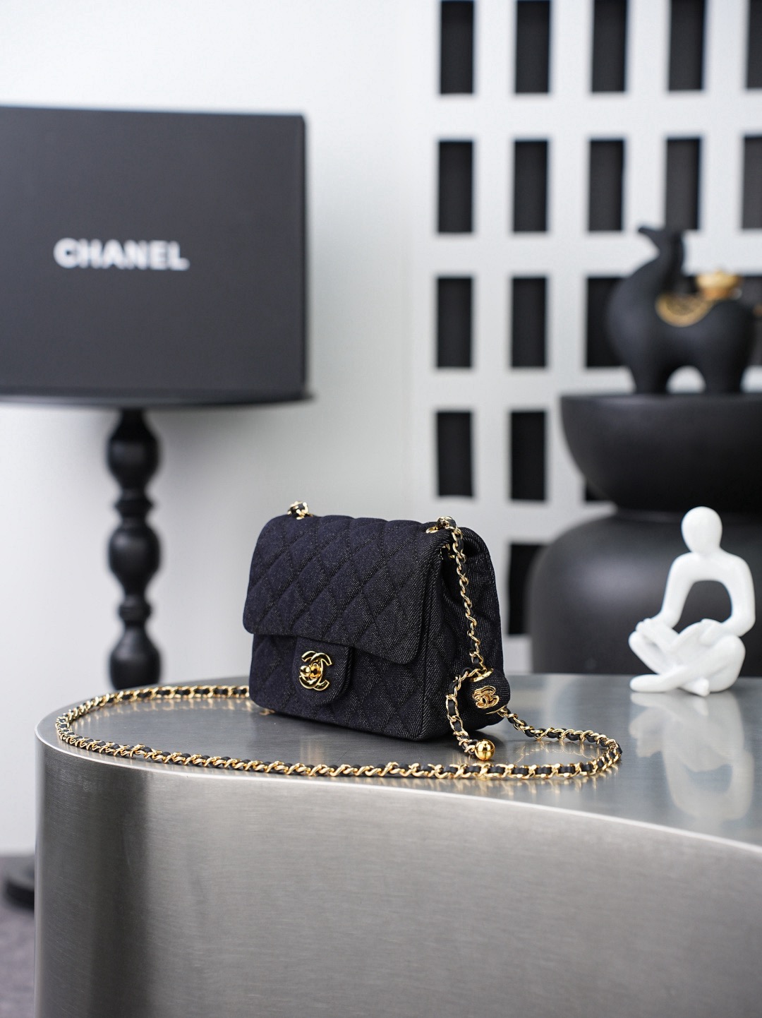 CHANEL MINI Flap Bag Washed Denim Dark Blue - image 4