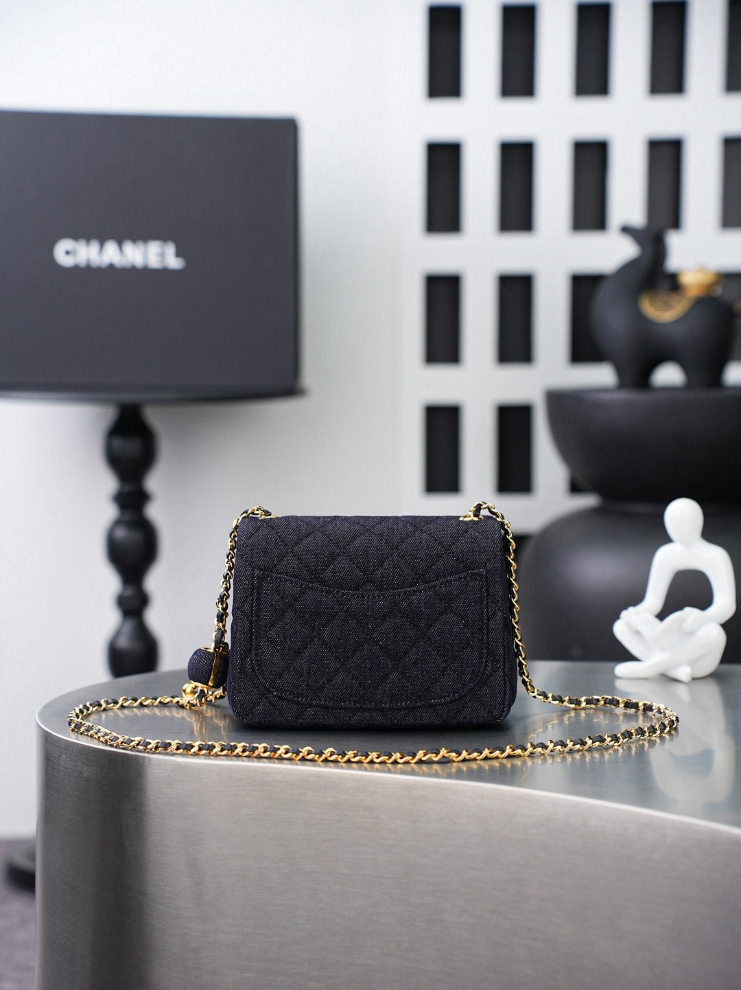 CHANEL MINI Flap Bag Washed Denim Dark Blue - image 3
