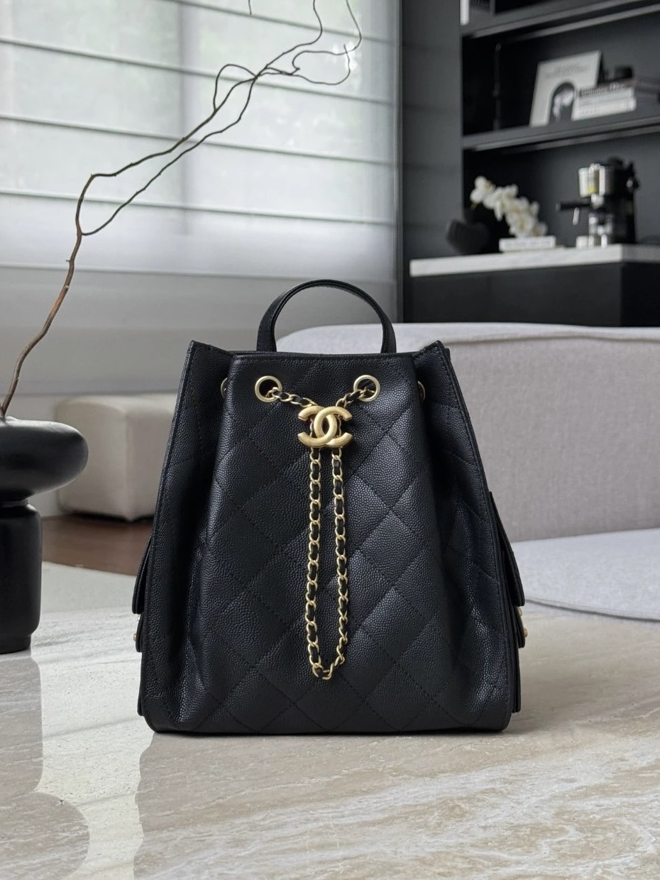 CHANEL 25Bag Black Backpack Caviar Leather - image 2