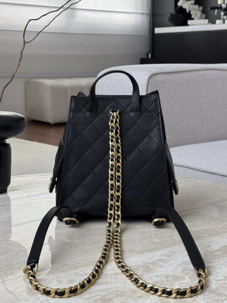 CHANEL 25Bag Black Backpack Caviar Leather - image 4