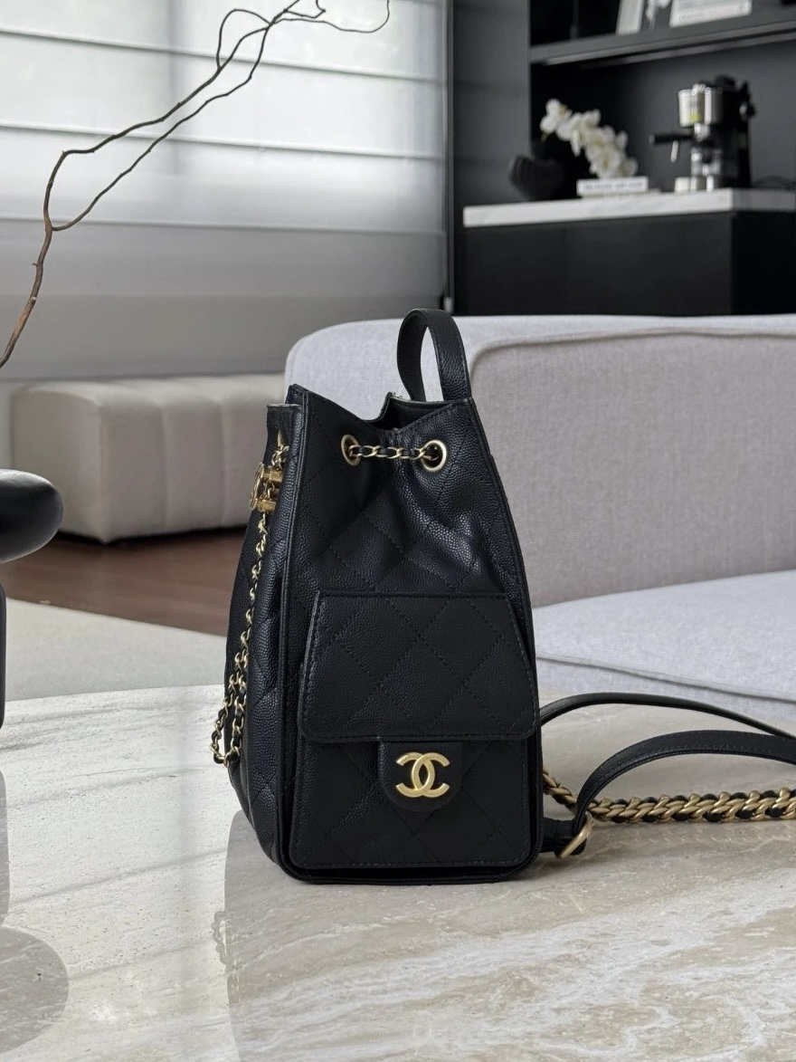 CHANEL 25Bag Black Backpack Caviar Leather - image 3