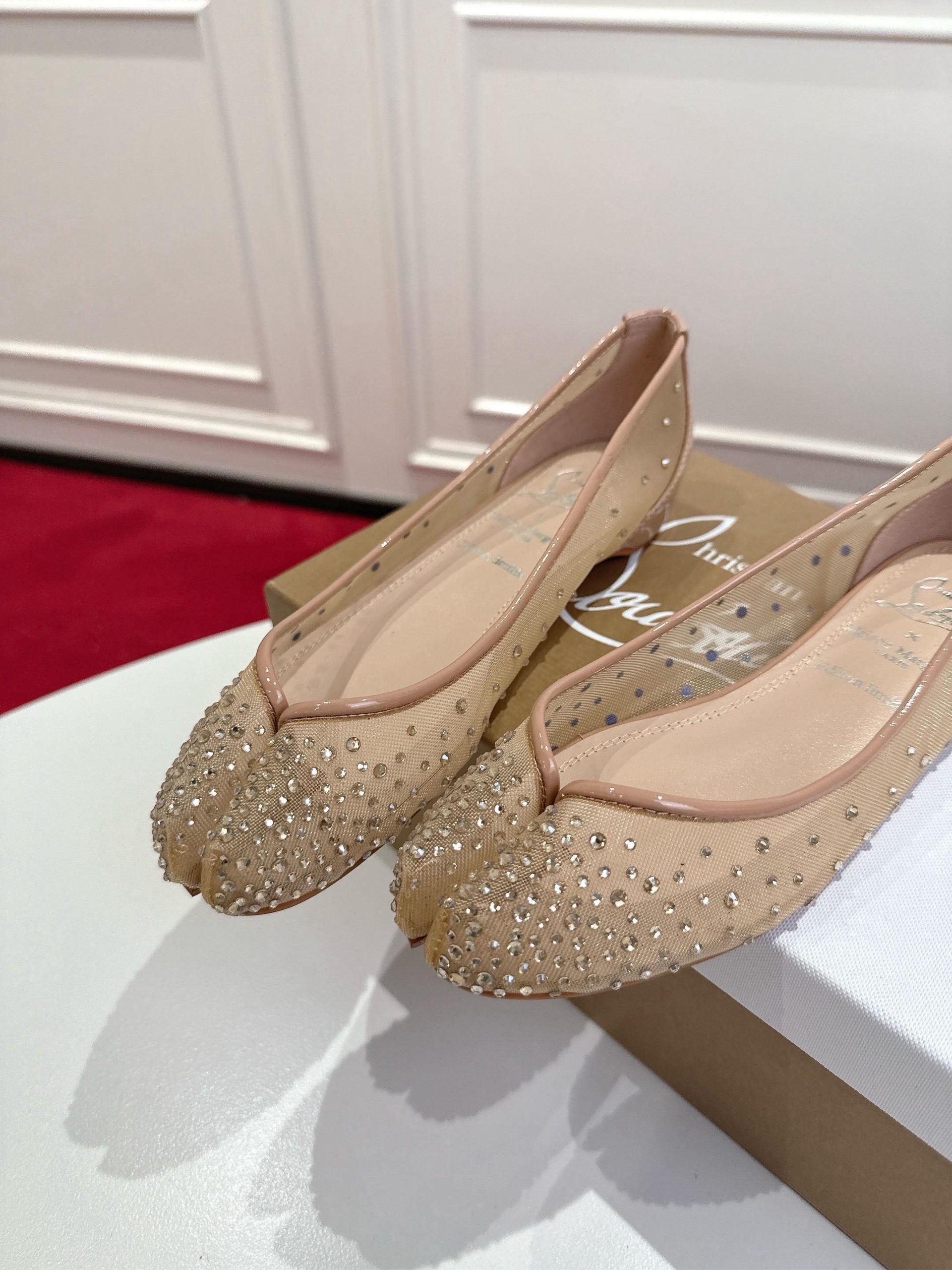Maison Margiela X CL Tabi Crystal- Embellished Mesh Ballerina Flats - image 4