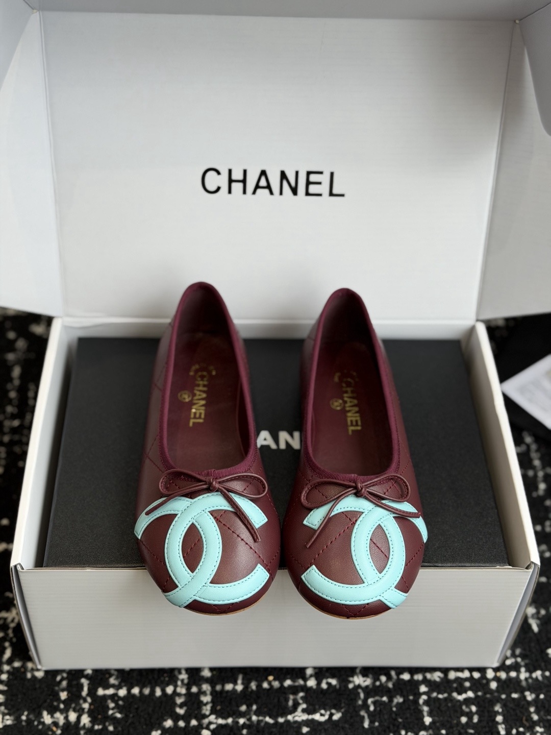 CHANEL Ballet flats Burgundy & Light Blue - image 2