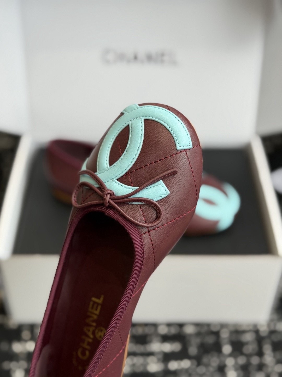 CHANEL Ballet flats Burgundy & Light Blue - image 7