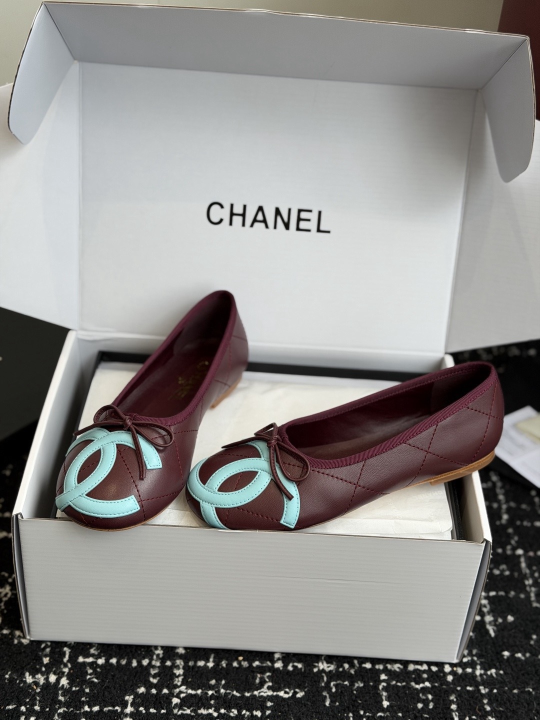 CHANEL Ballet flats Burgundy & Light Blue - image 4
