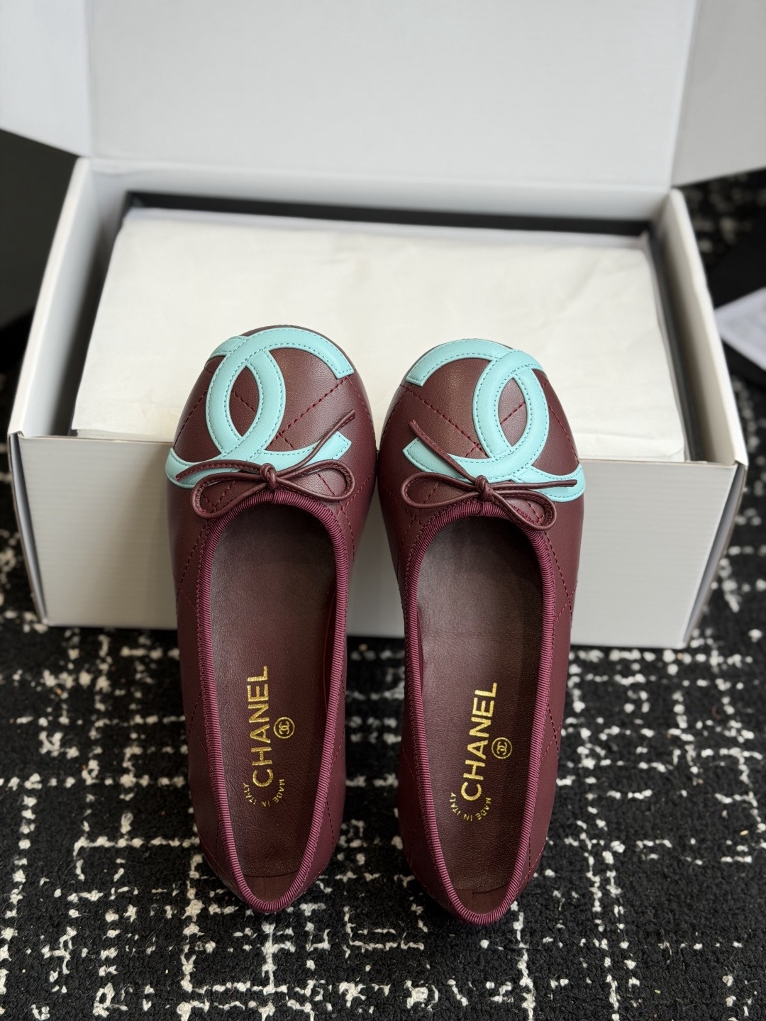CHANEL Ballet flats Burgundy & Light Blue - image 6