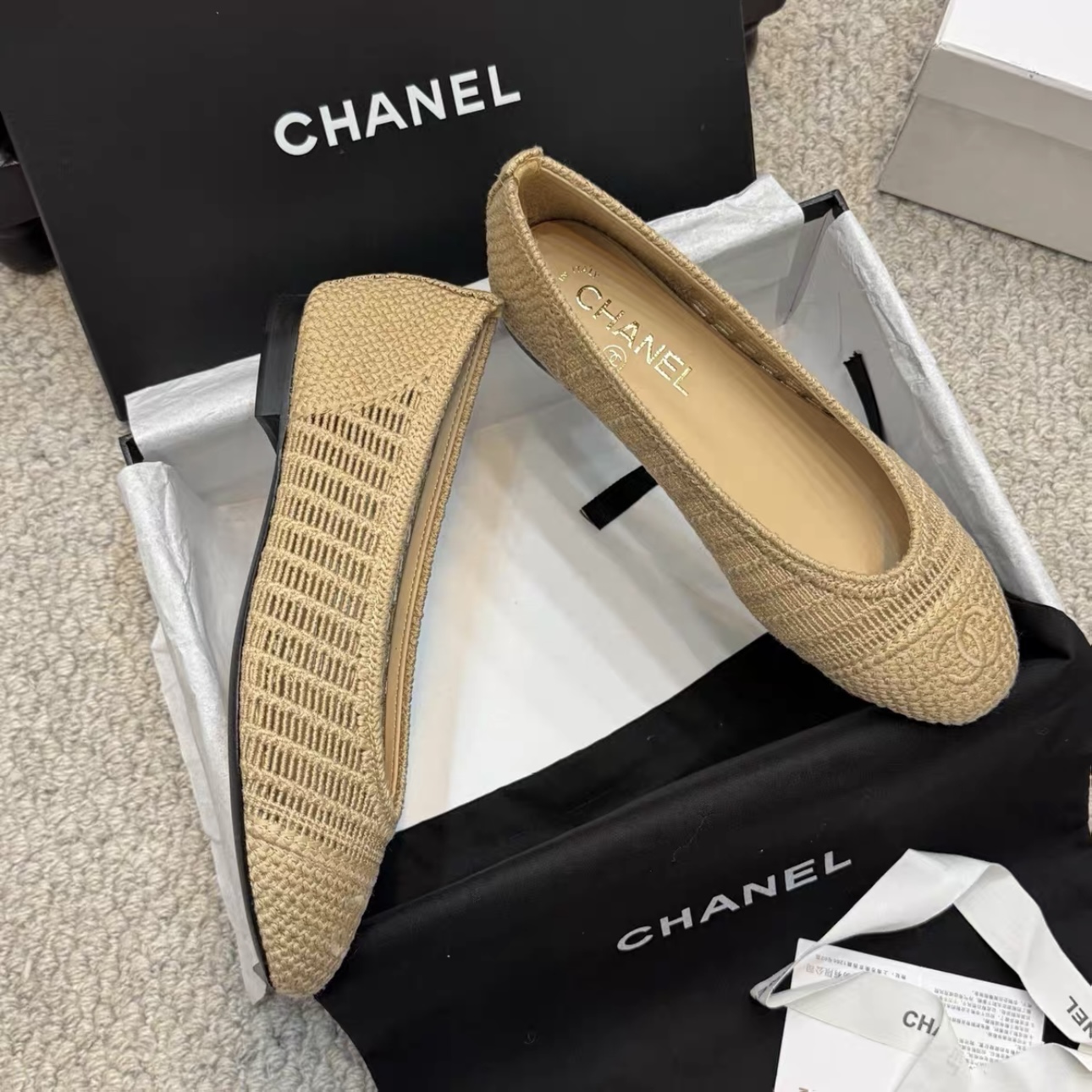CHANEL Raffia Woven Ballet Flats - image 3
