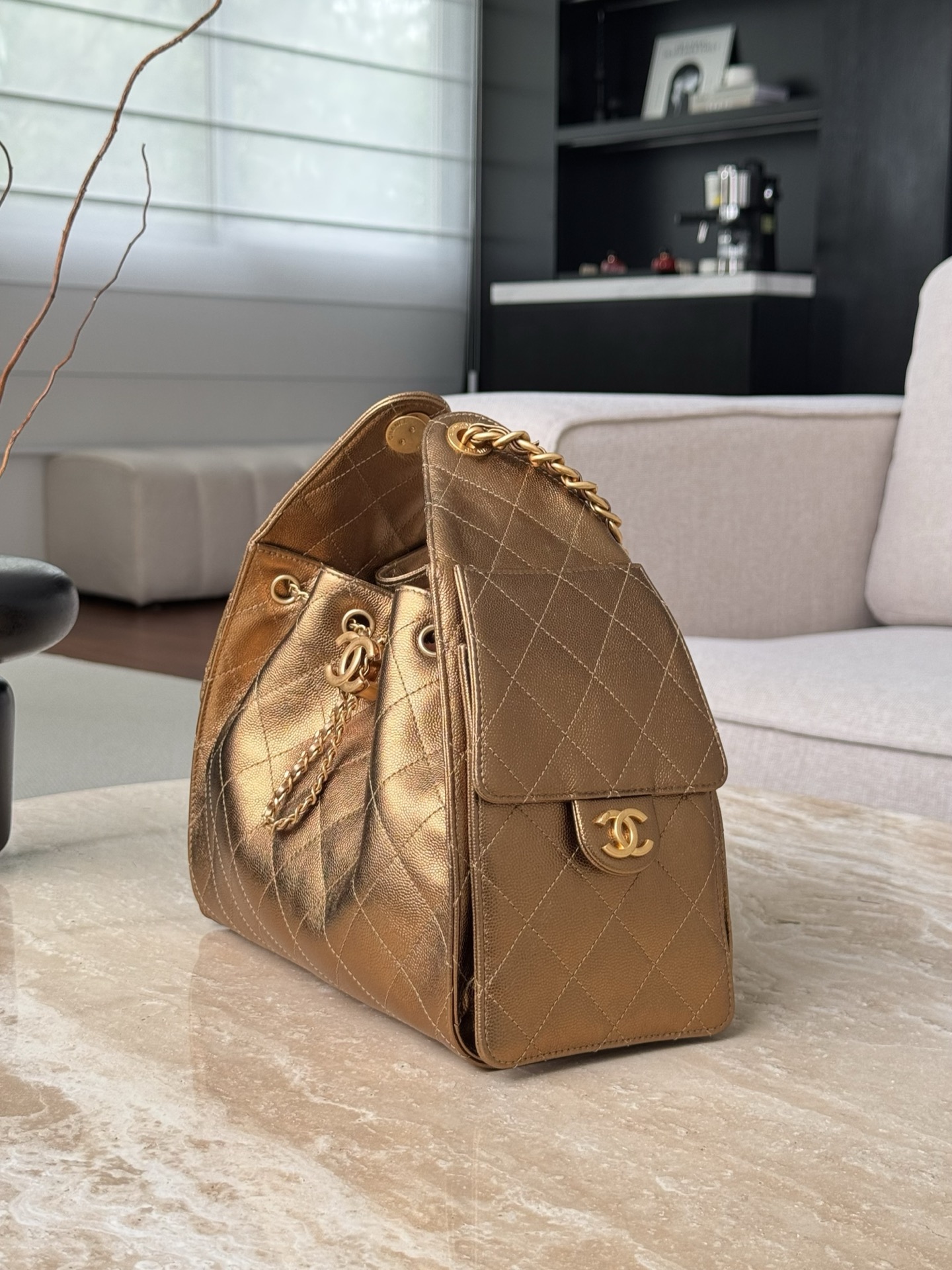 CHANEL 26C 25Bag Caviar leather In Metallic Bronze - image 4