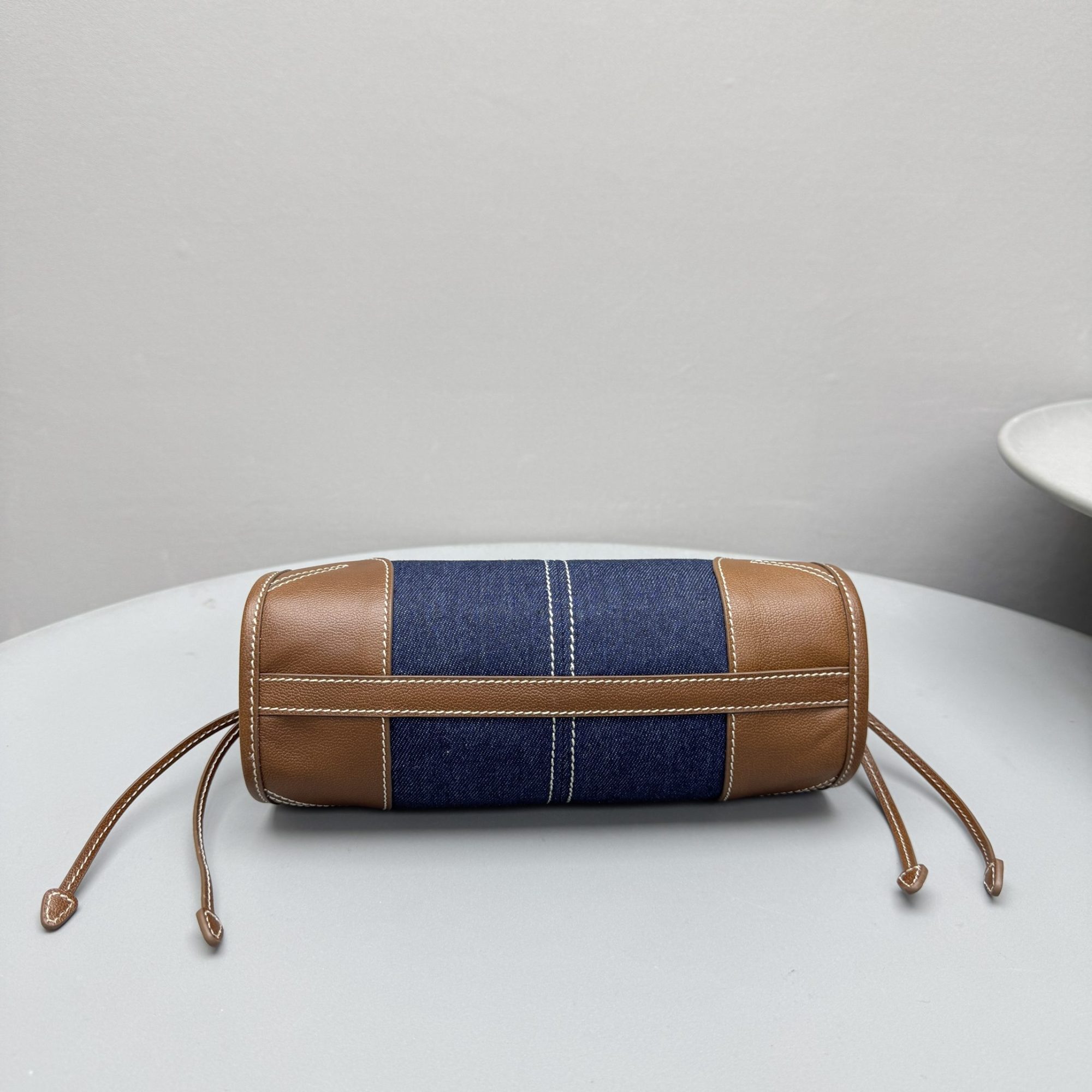 PRADA Blue/Coffee Bonnie small denim and leather handbag - image 5