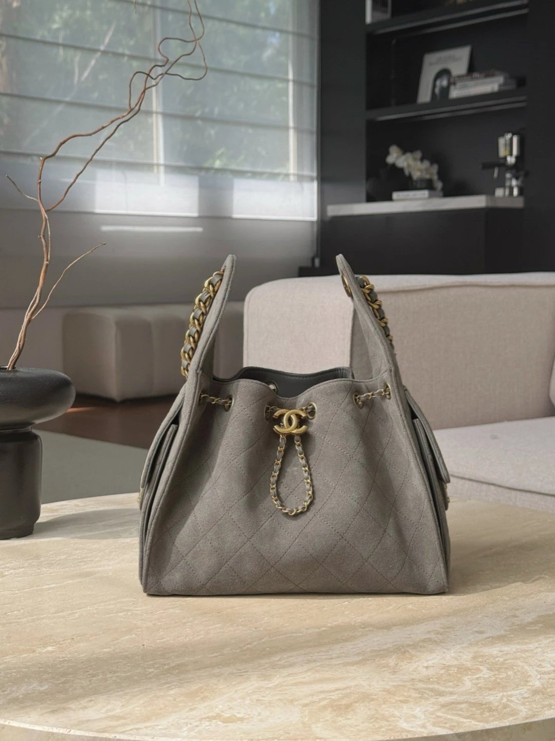 CHANEL 25 HandBag Suede in Grey - image 2