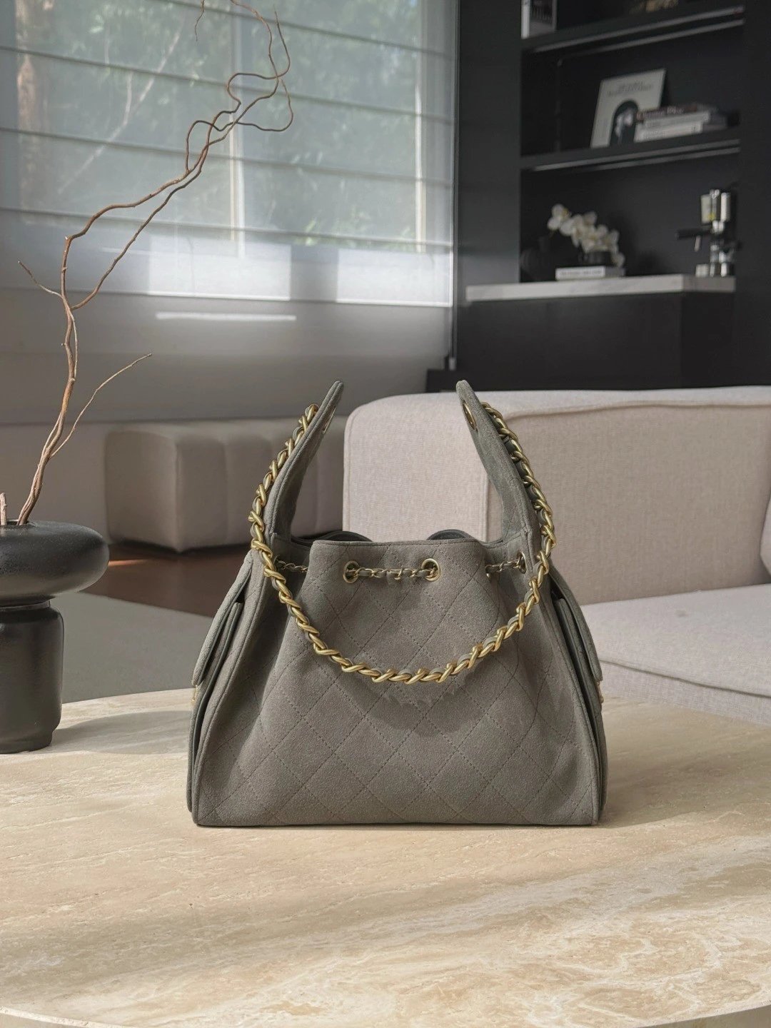 CHANEL 25 HandBag Suede in Grey - image 3
