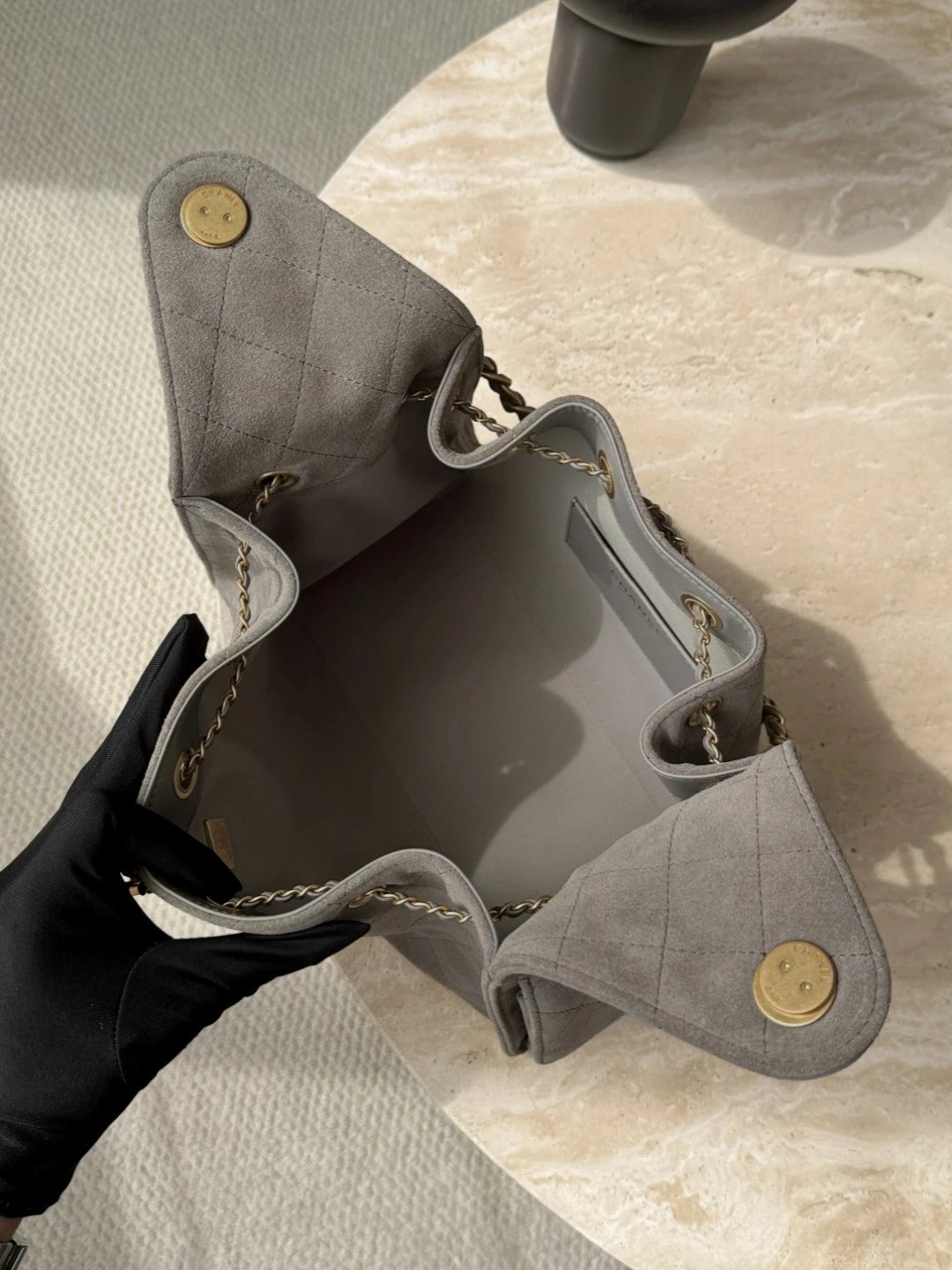 CHANEL 25 HandBag Suede in Grey - image 6