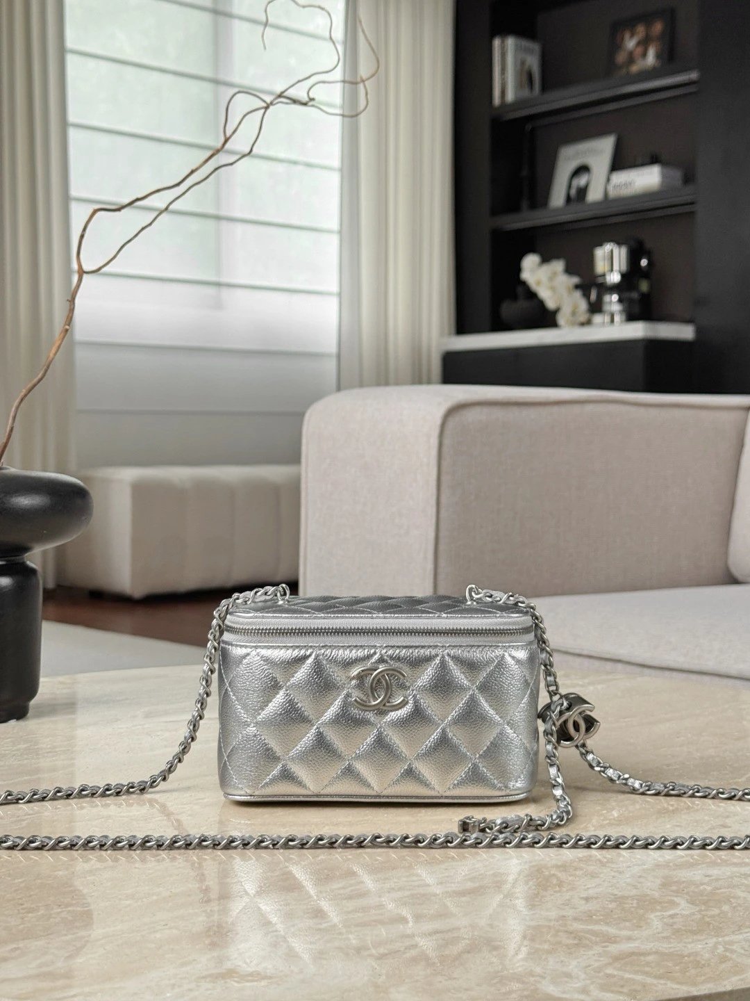 CHANEL Vanity MINI Flap Bag Silver - image 2