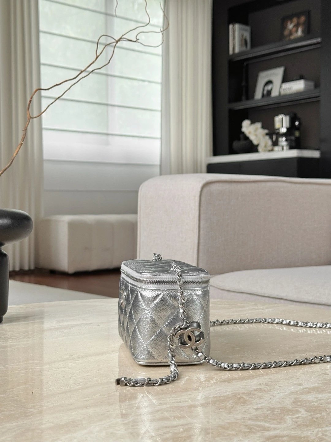 CHANEL Vanity MINI Flap Bag Silver - image 3