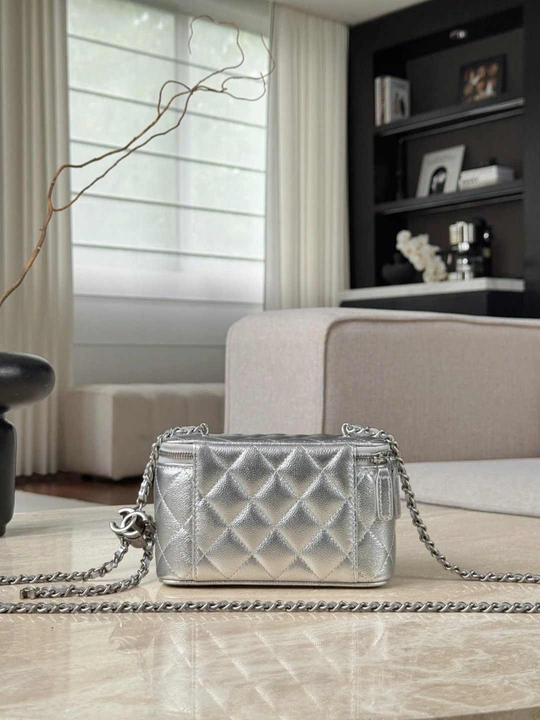 CHANEL Vanity MINI Flap Bag Silver - image 4