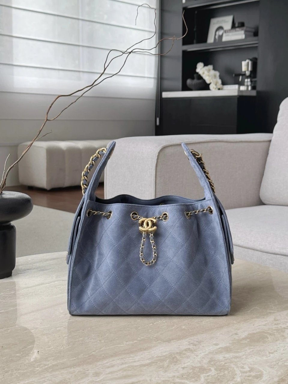 CHANEL 25 Hand Bag Suede-Blue - image 2