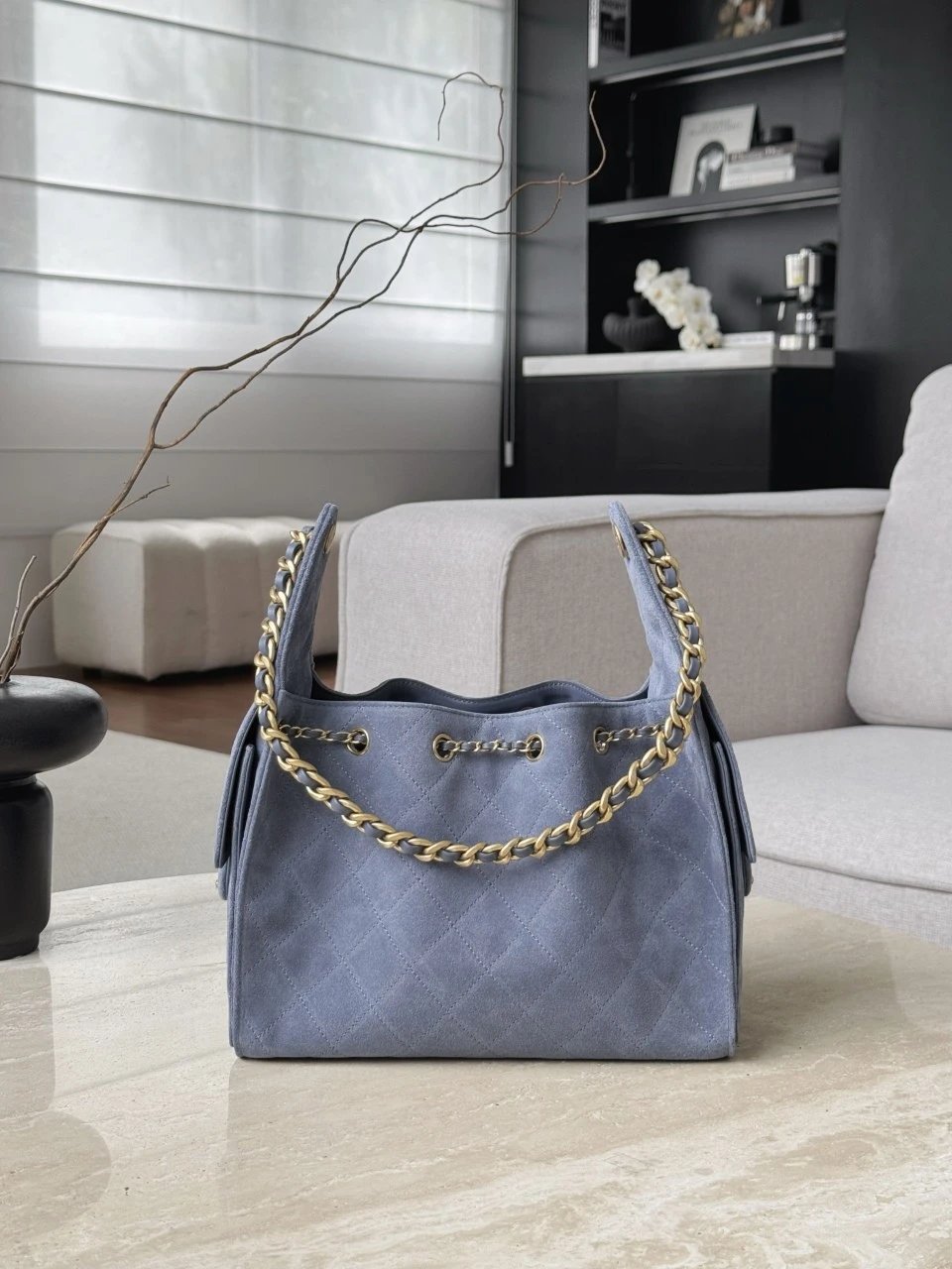 CHANEL 25 Hand Bag Suede-Blue - image 3