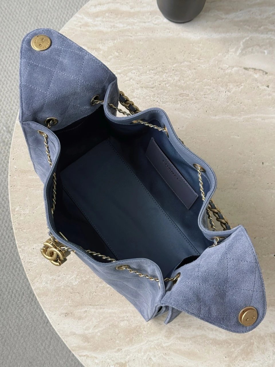CHANEL 25 Hand Bag Suede-Blue - image 6