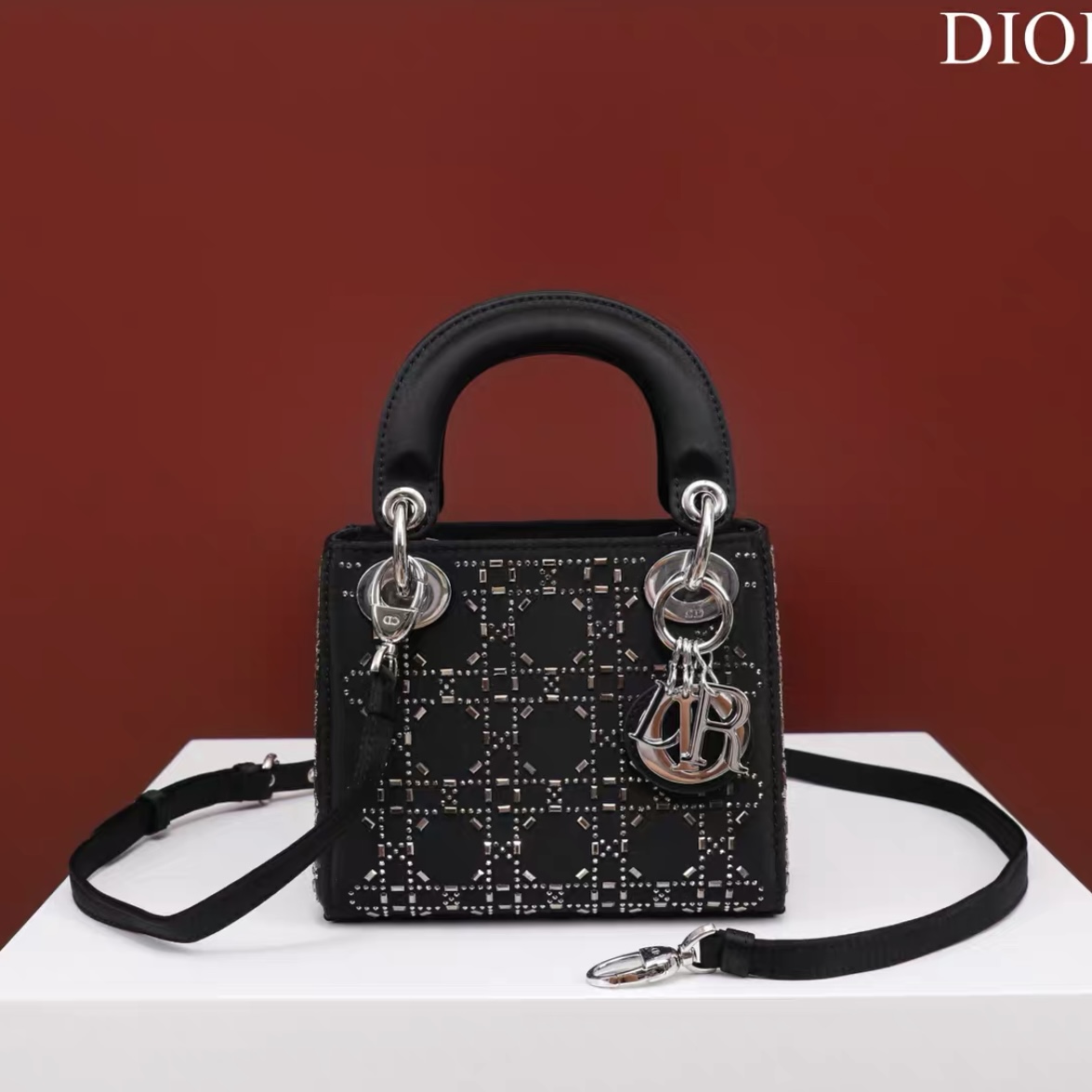 DIOR Mini Lady Dior Bag Black Strass Cannage Satin - image 2