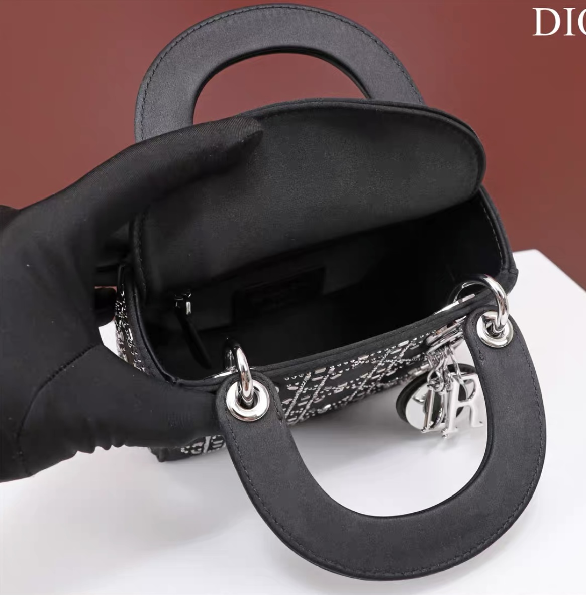 DIOR Mini Lady Dior Bag Black Strass Cannage Satin - image 7