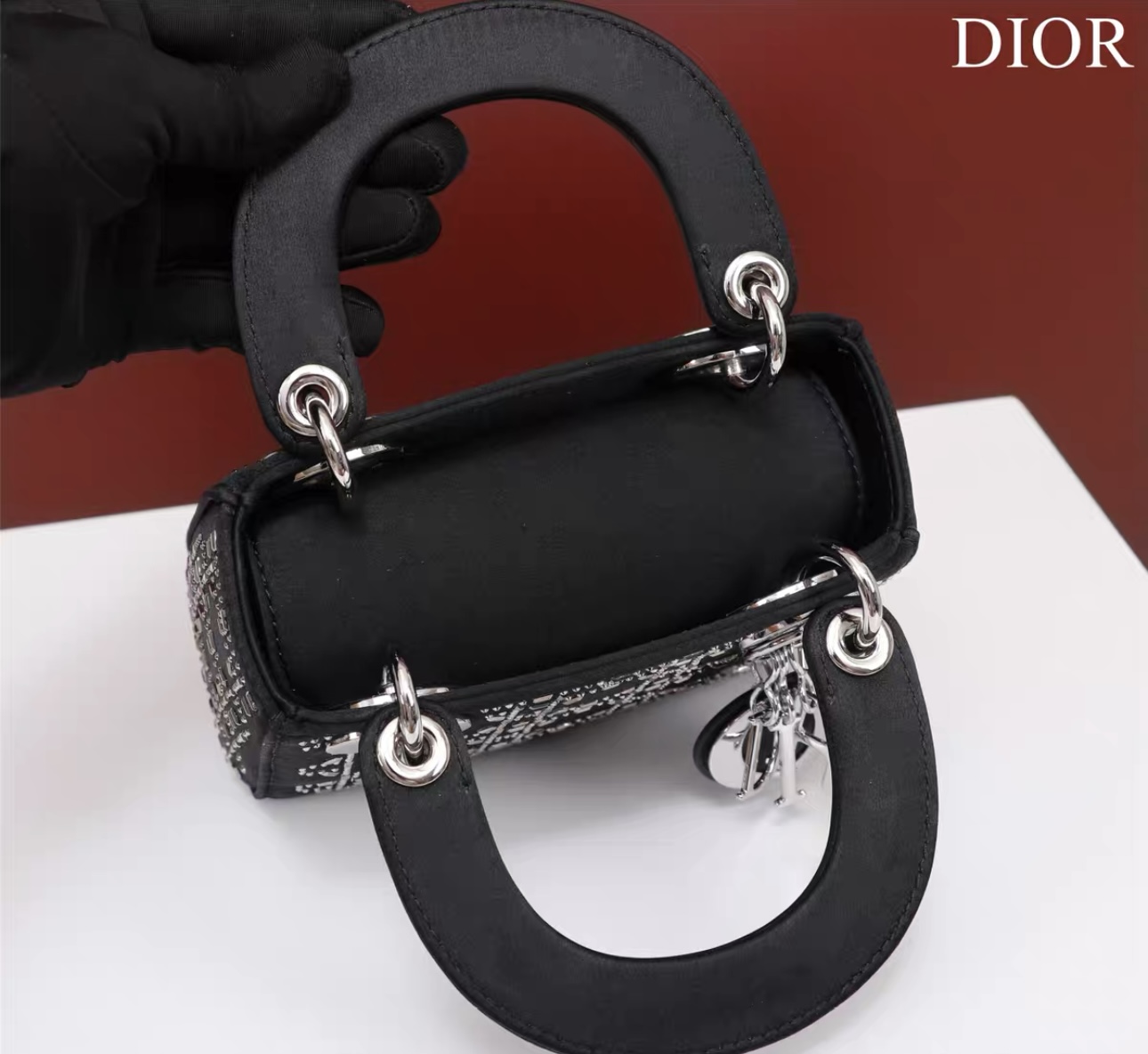 DIOR Mini Lady Dior Bag Black Strass Cannage Satin - image 6