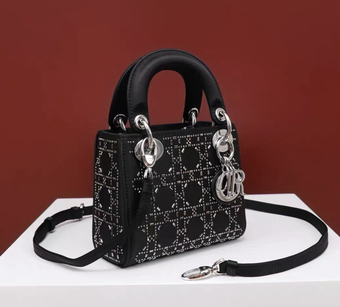DIOR Mini Lady Dior Bag Black Strass Cannage Satin - image 3