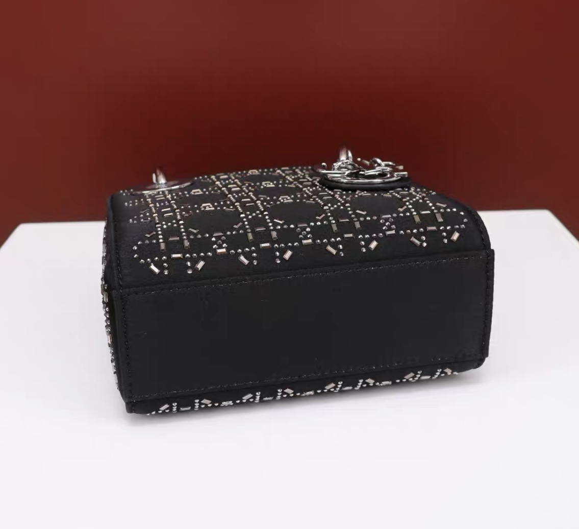 DIOR Mini Lady Dior Bag Black Strass Cannage Satin - image 5