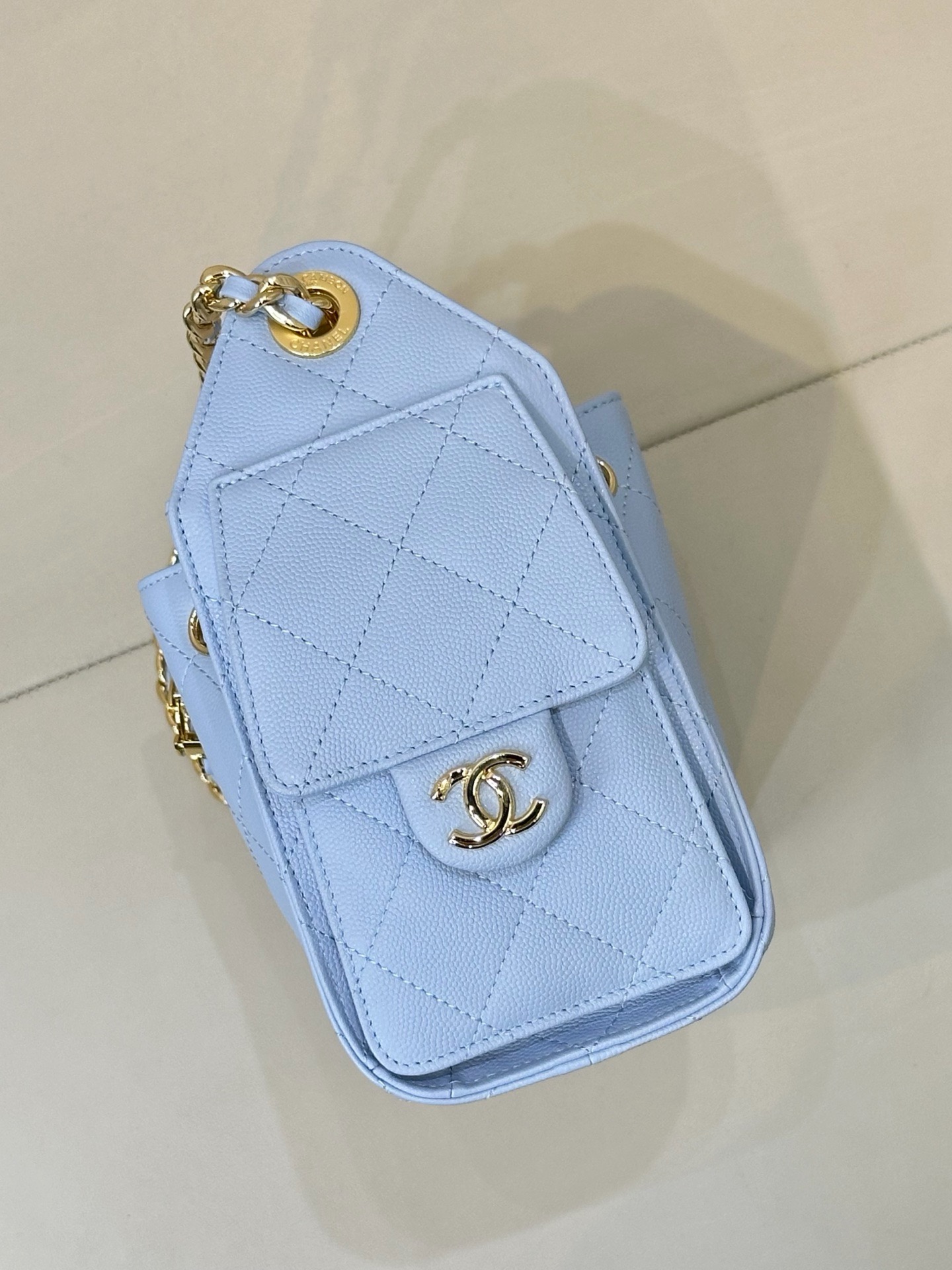 CHANEL 25 Handbag MINI Light Blue Calfskin Light Gold Hardware - image 4
