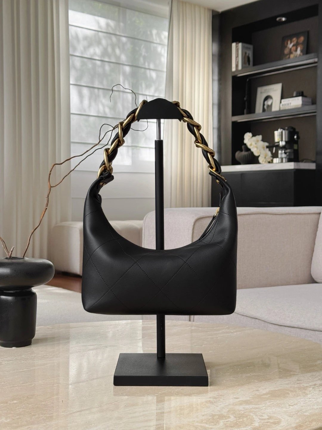 CHANEL 25K Hobo Bag Black Calfskin - image 4
