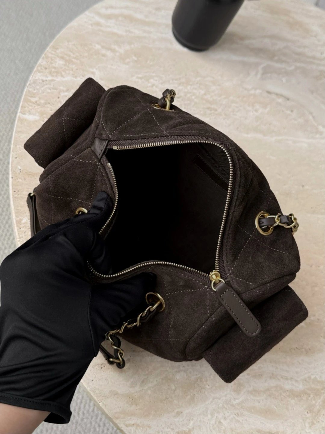 CHANEL 25K Metallic Quilted Bowling Bag in Calfskin - image 6