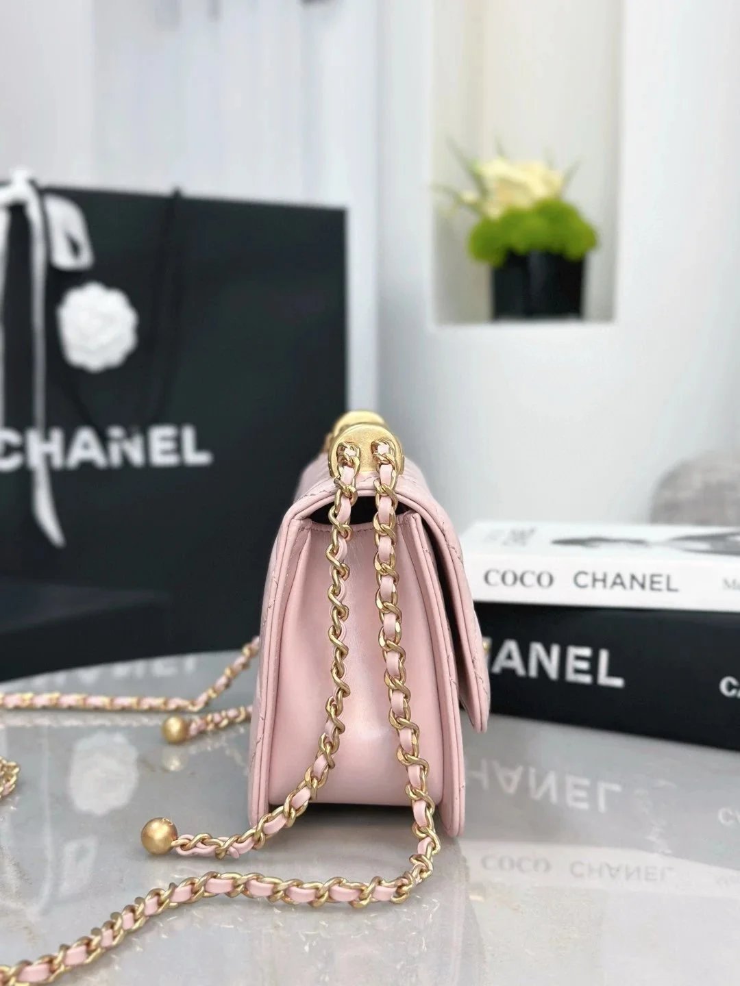 CHANEL Classic WOC with Double Gold Ball Charm - image 4