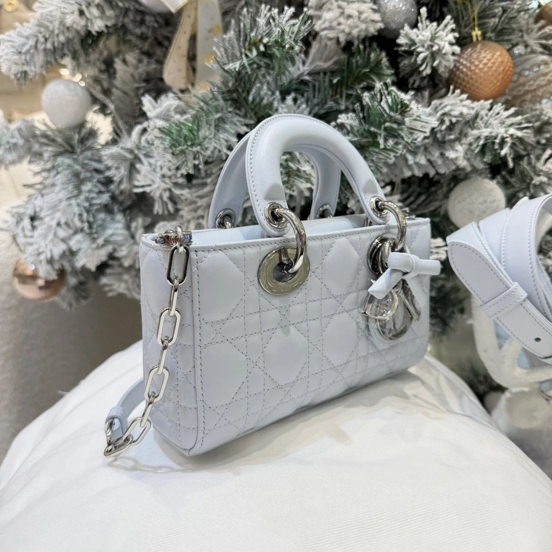 Mini Lady D-Joy Bag Ice Blue Cannage Lambskin - image 4
