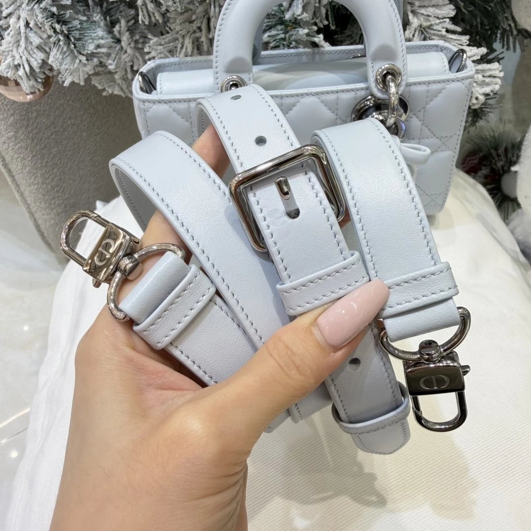Mini Lady D-Joy Bag Ice Blue Cannage Lambskin - image 8