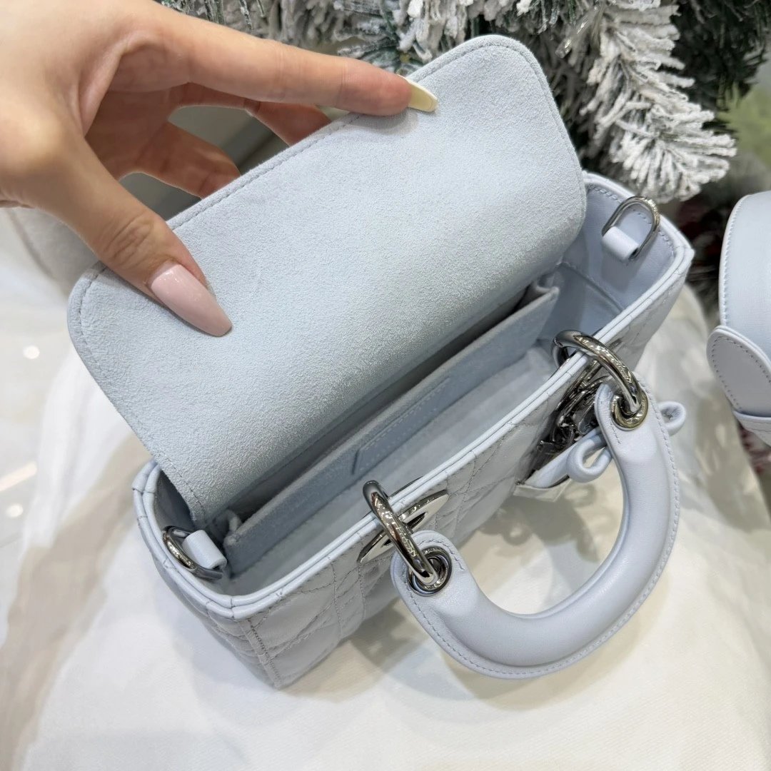 Mini Lady D-Joy Bag Ice Blue Cannage Lambskin - image 7