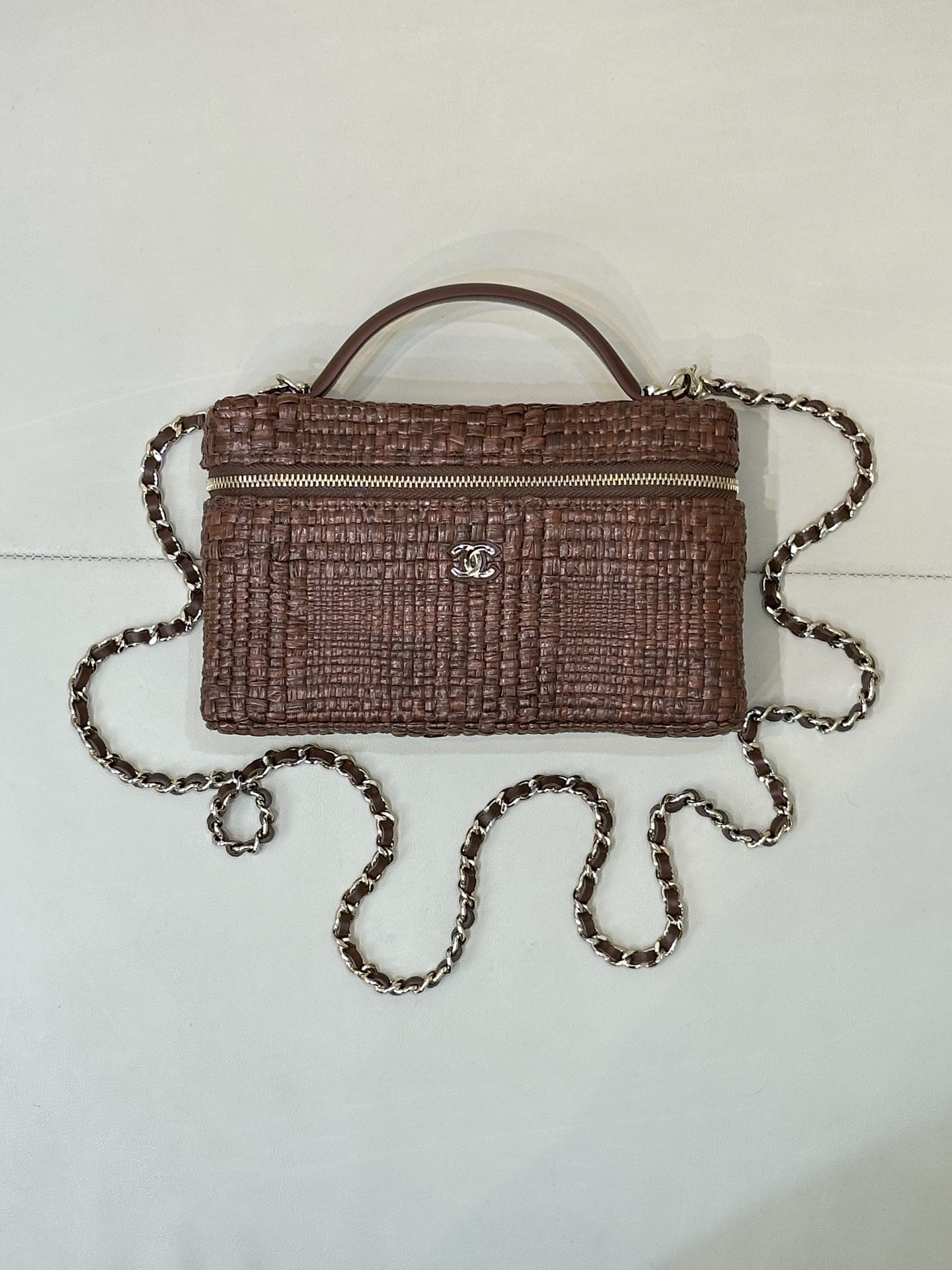 CHANEL Classic Vanity with Chain Braided Raffia Brown - image 2