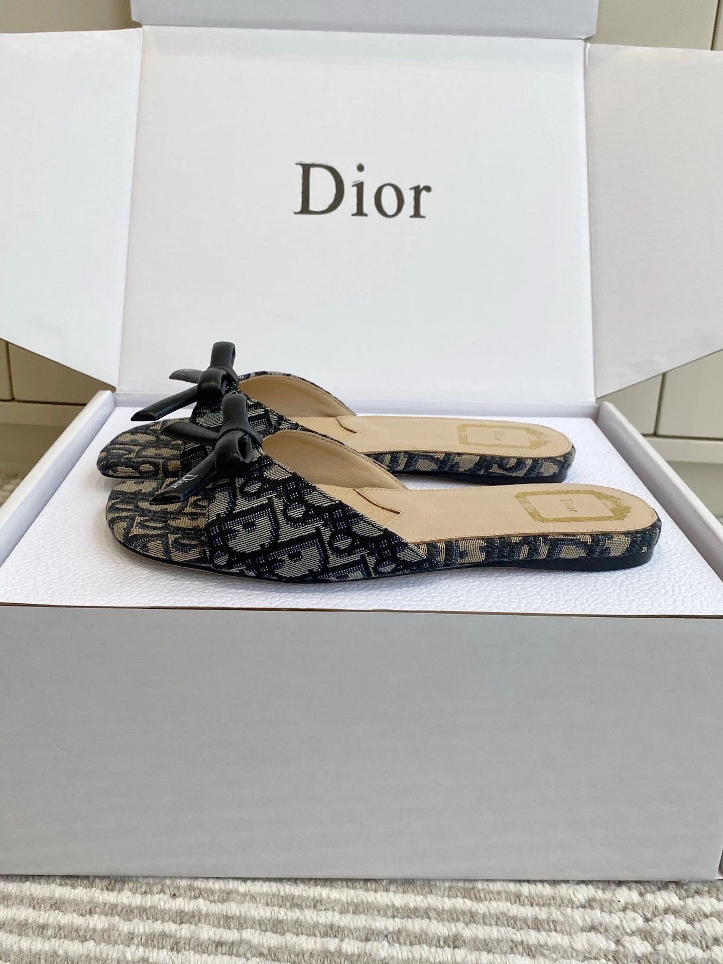 DIOR Bow Slide Deep Blue Dior Oblique Embroidered Cotton - image 3