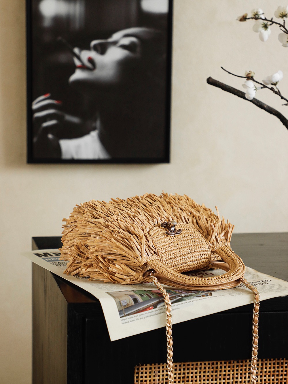 CHANEL MINI Fringe Kelly Dark Beige Raffia Wood - image 6
