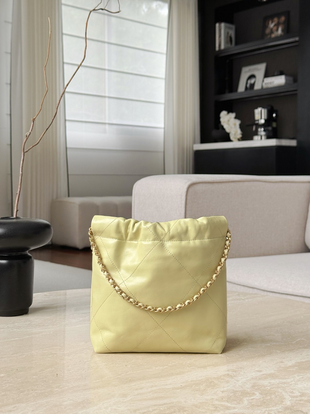 CHANEL Shiny Calfskin Quilted Mini 22 In Chick Yellow - image 3