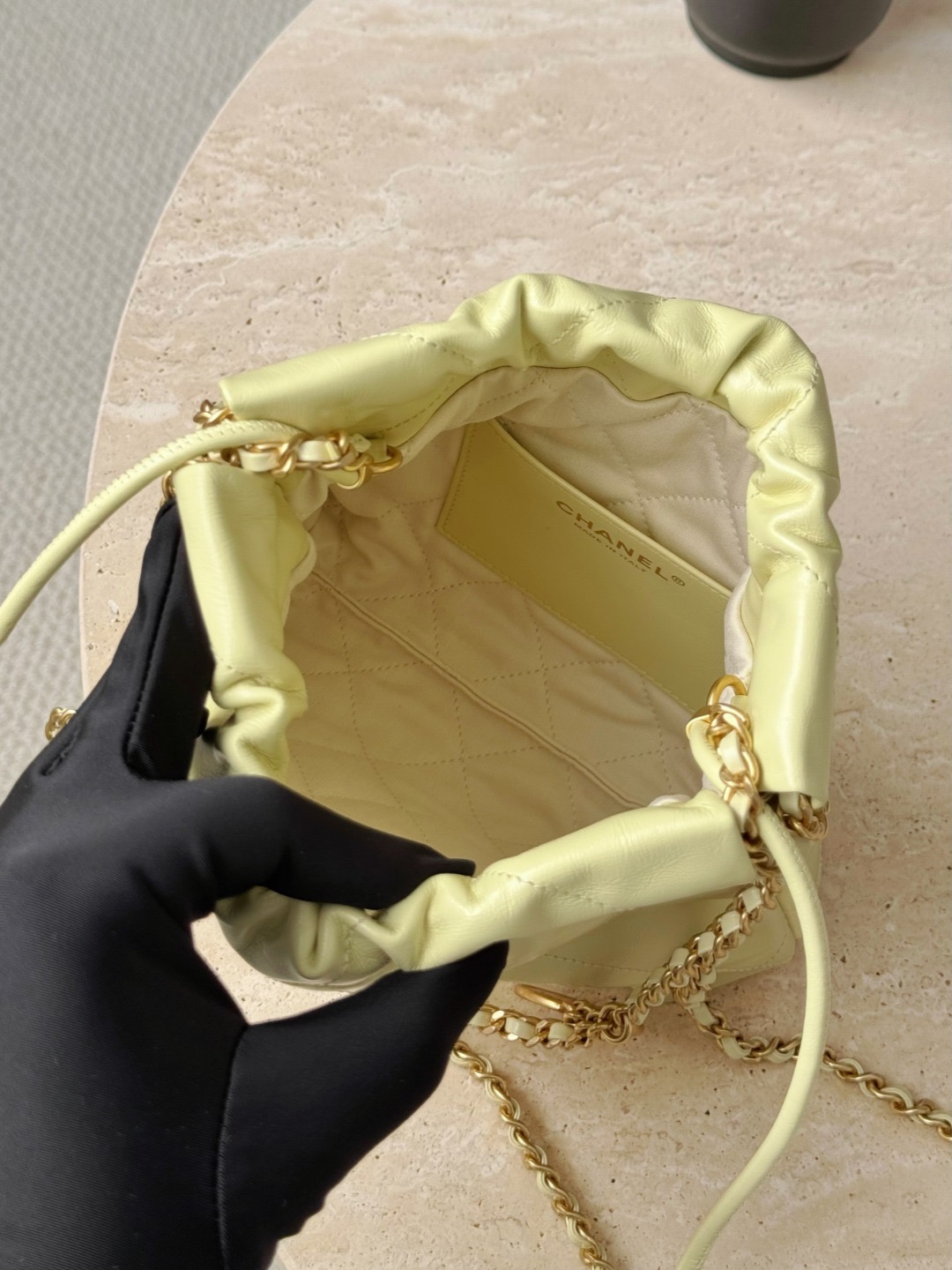 CHANEL Shiny Calfskin Quilted Mini 22 In Chick Yellow - image 6