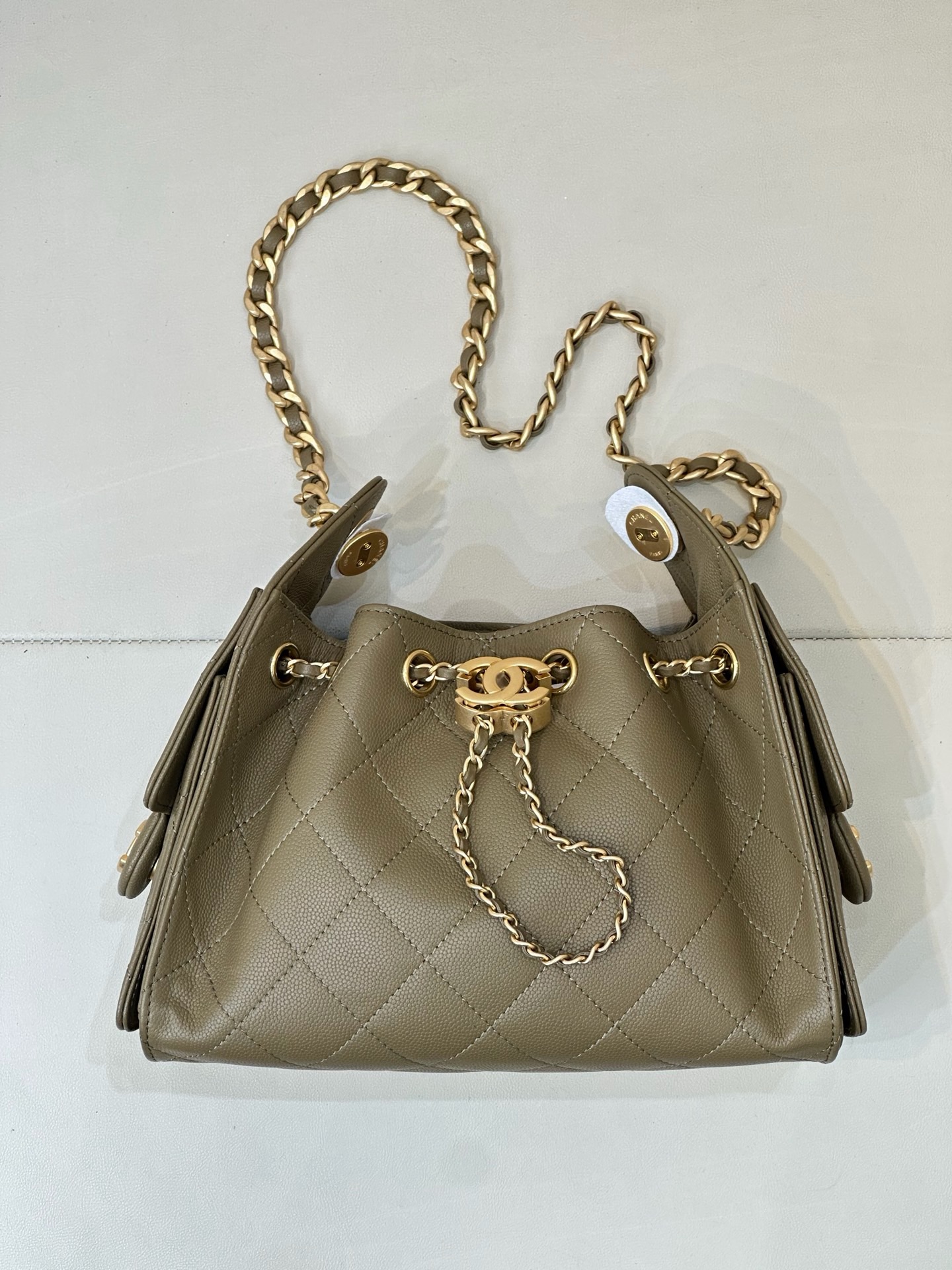 CHANEL 25 Handbag MINI Khaki Calfskin Gold Hardware - image 2